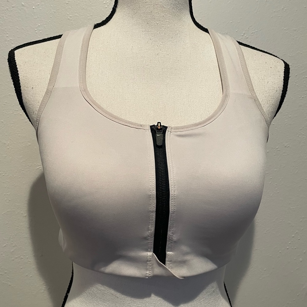 NIKE Zip up Front Running Gym Workout Sports Bra White L